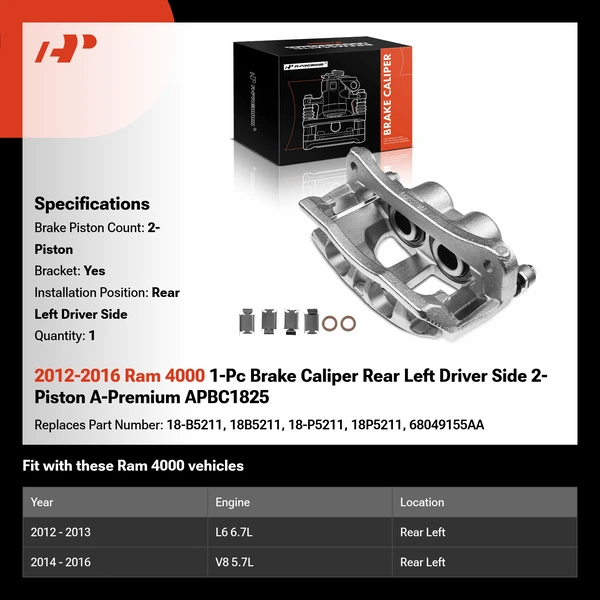 2012-2016 Ram 4000 1-Pc Brake Caliper Rear Left Driver Side 2-Piston A-Premium APBC1825