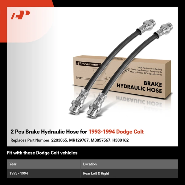 2 Pcs Brake Hydraulic Hose for 1993-1994 Dodge Colt