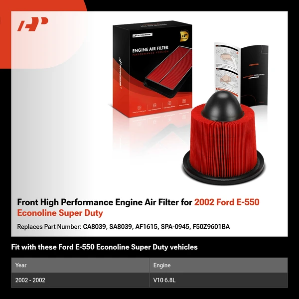 Front High Performance Engine Air Filter for 2002 Ford E-550 Econoline Super Duty
