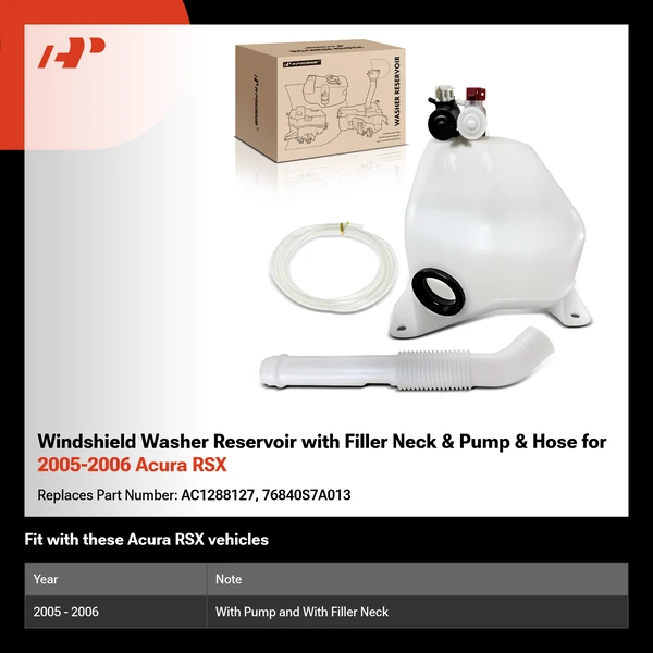 Windshield Washer Reservoir with Filler Neck & Pump & Hose for 2005-2006 Acura RSX