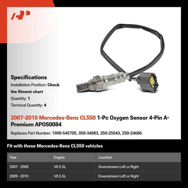 2007-2010 Mercedes-Benz CL550 1-Pc Oxygen Sensor 4-Pin A-Premium APOS0084