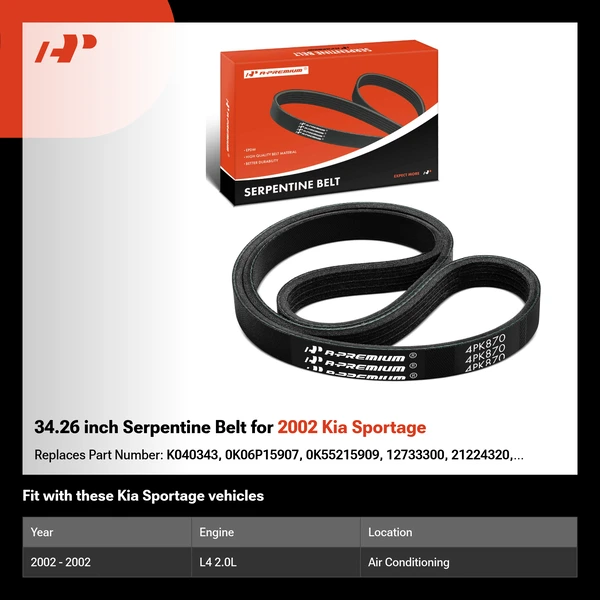 34.26 inch Serpentine Belt for 2002 Kia Sportage