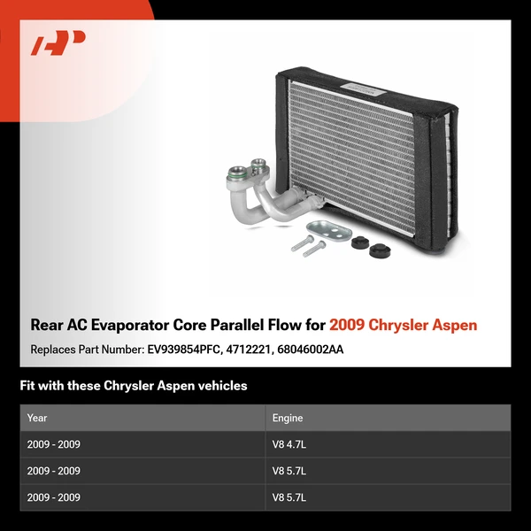 Rear AC Evaporator Core Parallel Flow for 2009 Chrysler Aspen