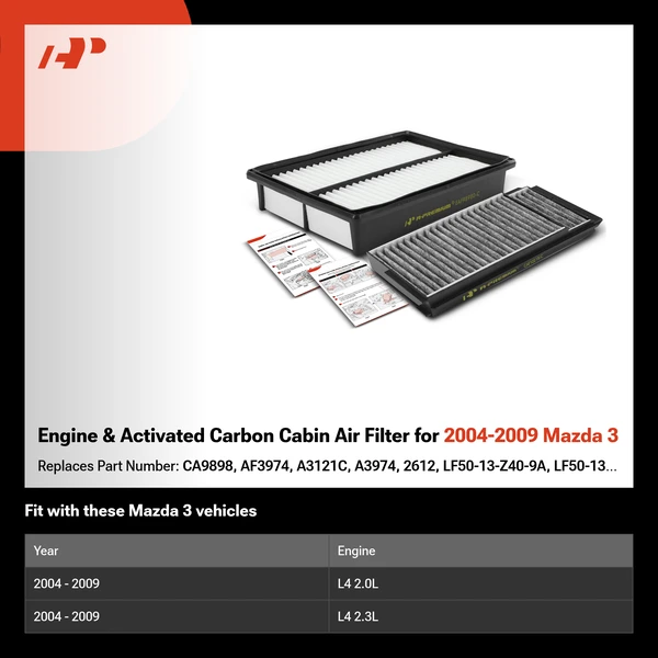 Engine & Activated Carbon Cabin Air Filter for 2004-2009 Mazda 3