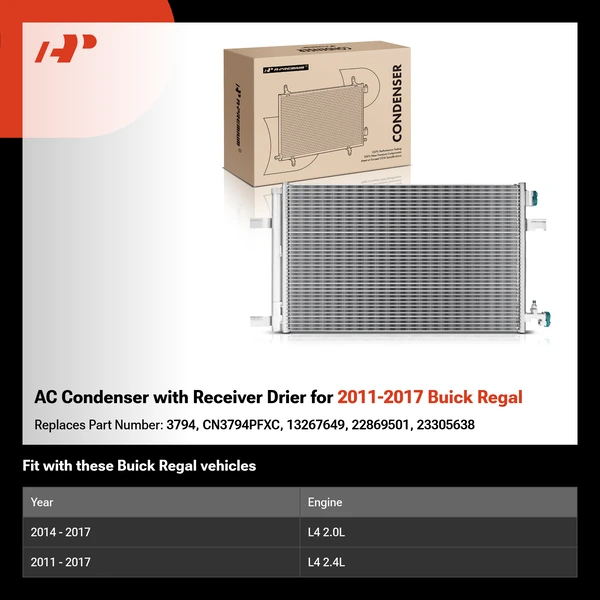 AC Condenser with Receiver Drier for 2011-2017 Buick Regal