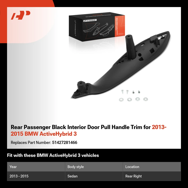 Rear Passenger Black Interior Door Pull Handle Trim for 2013-2015 BMW ActiveHybrid 3