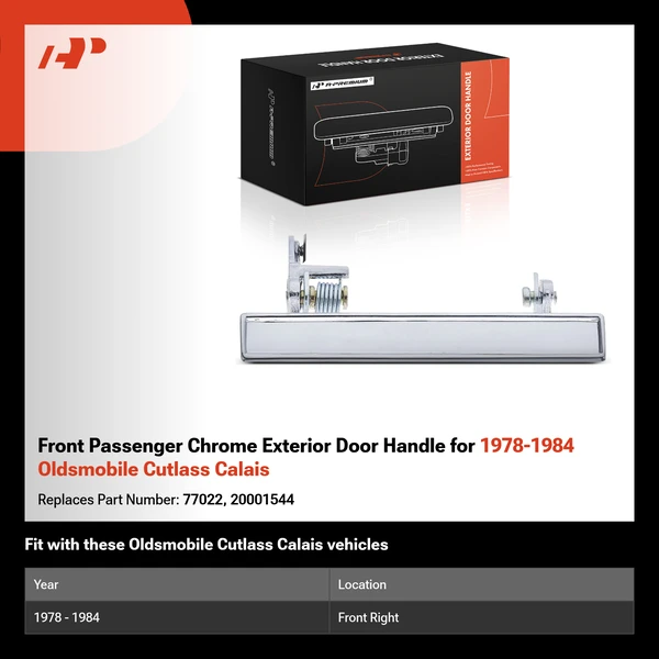 Front Passenger Chrome Exterior Door Handle for 1978-1984 Oldsmobile Cutlass Calais