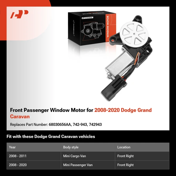 Front Passenger Window Motor for 2008-2020 Dodge Grand Caravan