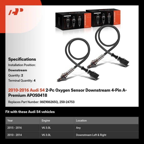 2010-2016 Audi S4 2-Pc Oxygen Sensor Downstream 4-Pin A-Premium APOS0418