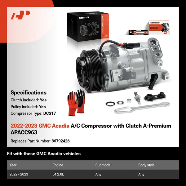 2022-2023 GMC Acadia A/C Compressor with Clutch A-Premium APACC963