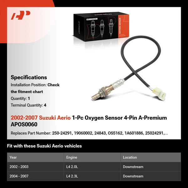 2002-2007 Suzuki Aerio 1-Pc Oxygen Sensor 4-Pin A-Premium APOS0060