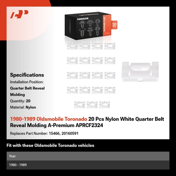 1980-1989 Oldsmobile Toronado 20 Pcs Nylon White Quarter Belt Reveal Molding A-Premium APRCF2324