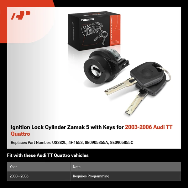 Ignition Lock Cylinder Zamak 5 with Keys for 2003-2006 Audi TT Quattro