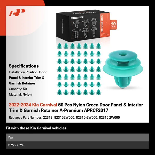 2022-2024 Kia Carnival 50 Pcs Nylon Green Door Panel & Interior Trim & Garnish Retainer A-Premium APRCF2017