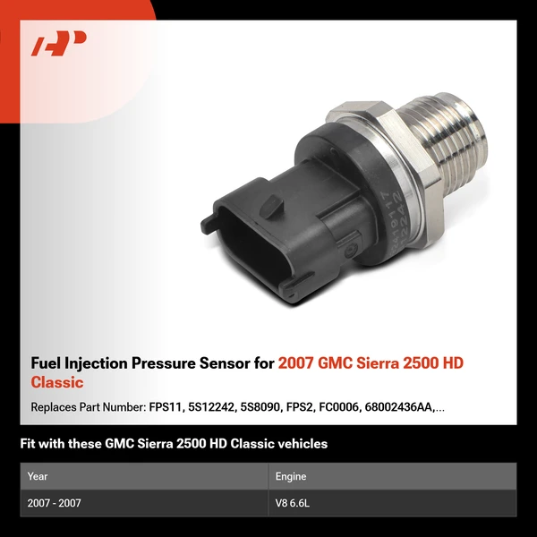 Fuel Injection Pressure Sensor for 2007 GMC Sierra 2500 HD Classic