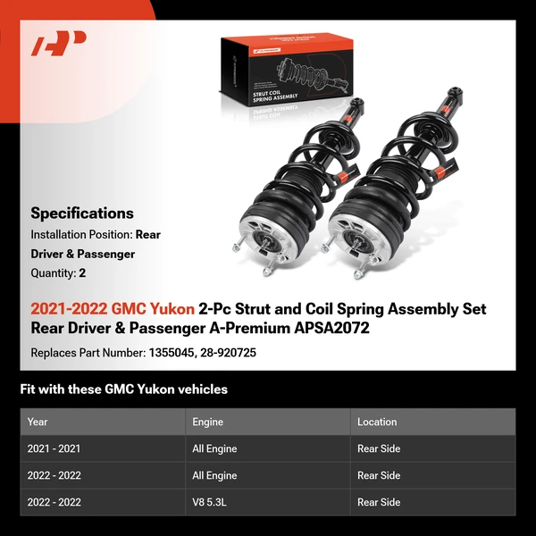 2021-2022 GMC Yukon 2-Pc Strut and Coil Spring Assembly Set Rear Driver & Passenger A-Premium APSA2072