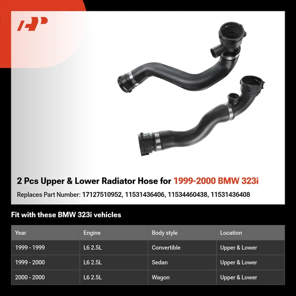 2 Pcs Upper & Lower Radiator Hose for 1999-2000 BMW 323i