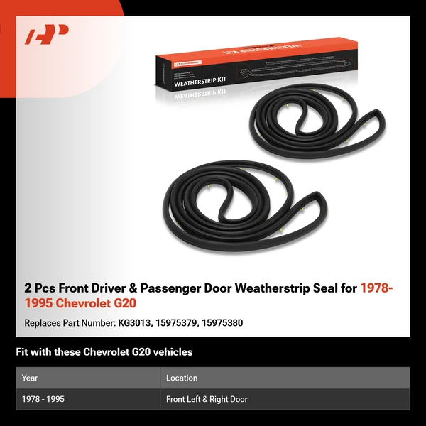 2 Pcs Front Driver & Passenger Door Weatherstrip Seal for 1978-1995 Chevrolet G20