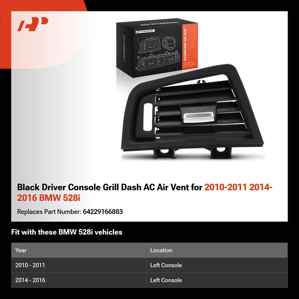 Black Driver Console Grill Dash AC Air Vent for 2010-2011 2014-2016 BMW 528i