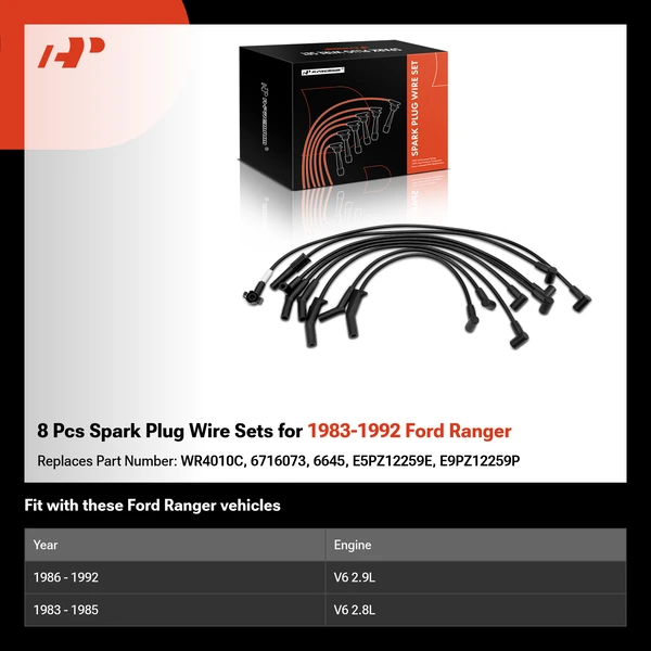8 Pcs Spark Plug Wire Sets for 1983-1992 Ford Ranger