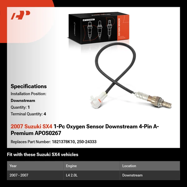 2007 Suzuki SX4 1-Pc Oxygen Sensor Downstream 4-Pin A-Premium APOS0267