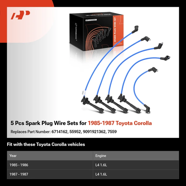 5 Pcs Spark Plug Wire Sets for 1985-1987 Toyota Corolla