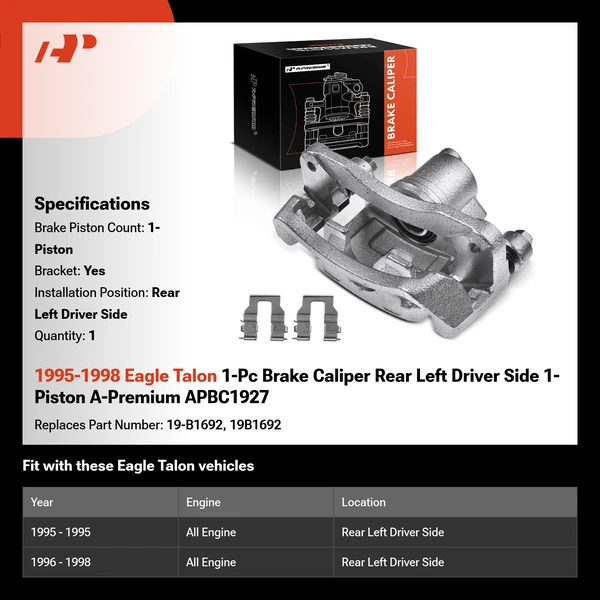 1995-1998 Eagle Talon 1-Pc Brake Caliper Rear Left Driver Side 1-Piston A-Premium APBC1927