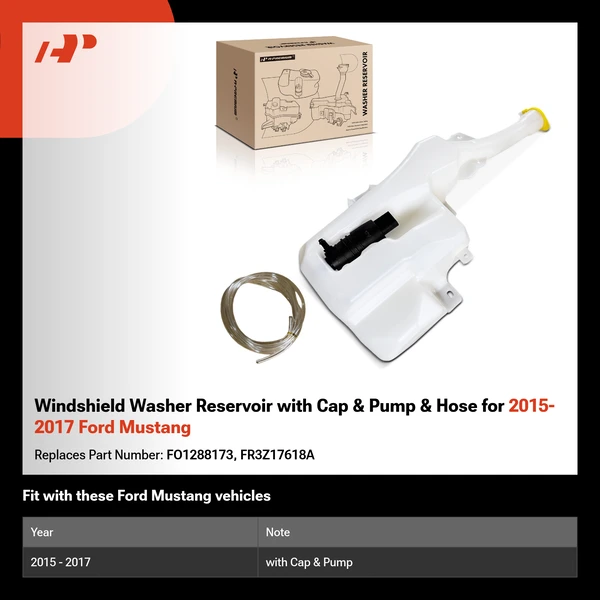 Windshield Washer Reservoir with Cap & Pump & Hose for 2015-2017 Ford Mustang