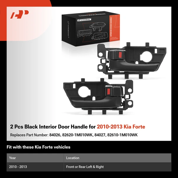 2 Pcs Black Interior Door Handle for 2010-2013 Kia Forte
