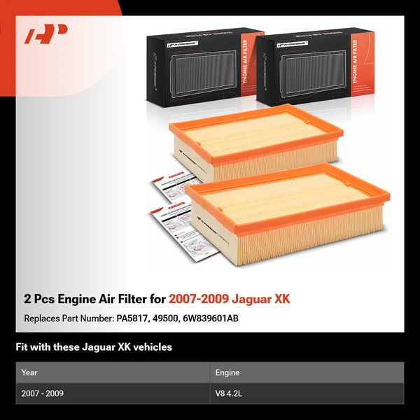 2 Pcs Engine Air Filter for 2007-2009 Jaguar XK