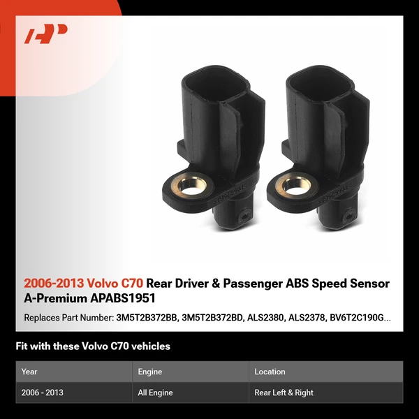 2006-2013 Volvo C70 Rear Driver & Passenger ABS Speed Sensor A-Premium APABS1951