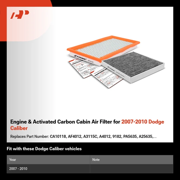 Engine & Activated Carbon Cabin Air Filter for 2007-2010 Dodge Caliber