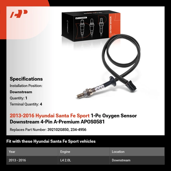 2013-2016 Hyundai Santa Fe Sport 1-Pc Oxygen Sensor Downstream 4-Pin A-Premium APOS0581