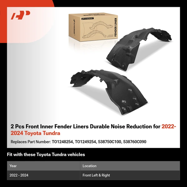 2 Pcs Front Inner Fender Liners Durable Noise Reduction for 2022-2024 Toyota Tundra