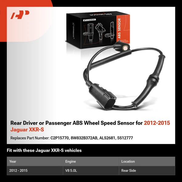 Rear Driver or Passenger ABS Wheel Speed Sensor for 2012-2015 Jaguar XKR-S