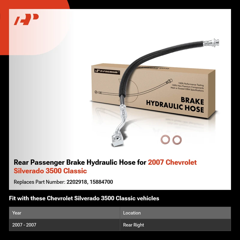 Rear Passenger Brake Hydraulic Hose for 2007 Chevrolet Silverado 3500 Classic