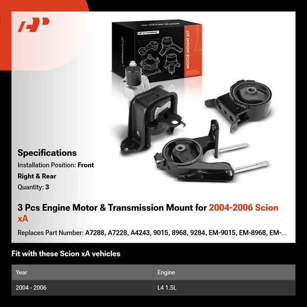 3 Pcs Engine Motor & Transmission Mount for 2004-2006 Scion xA