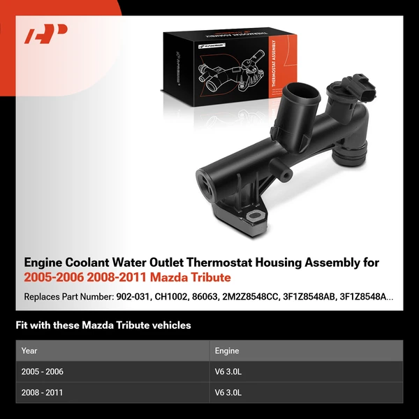 Engine Coolant Water Outlet Thermostat Housing Assembly for 2005-2006 2008-2011 Mazda Tribute