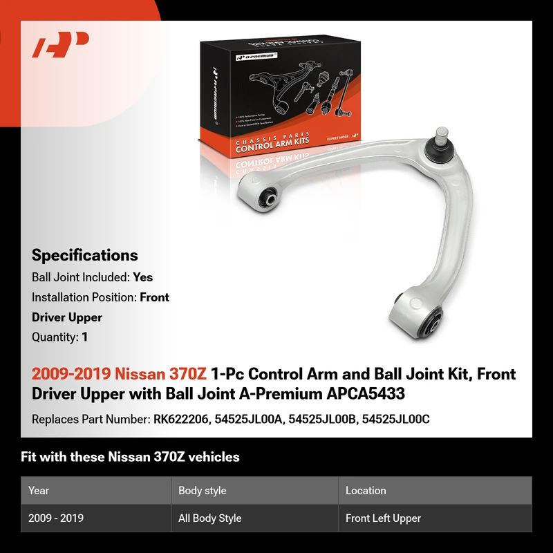 2009-2019 Nissan 370Z 1-Pc Control Arm and Ball Joint Kit, Front Driver Upper with Ball Joint A-Premium APCA5433