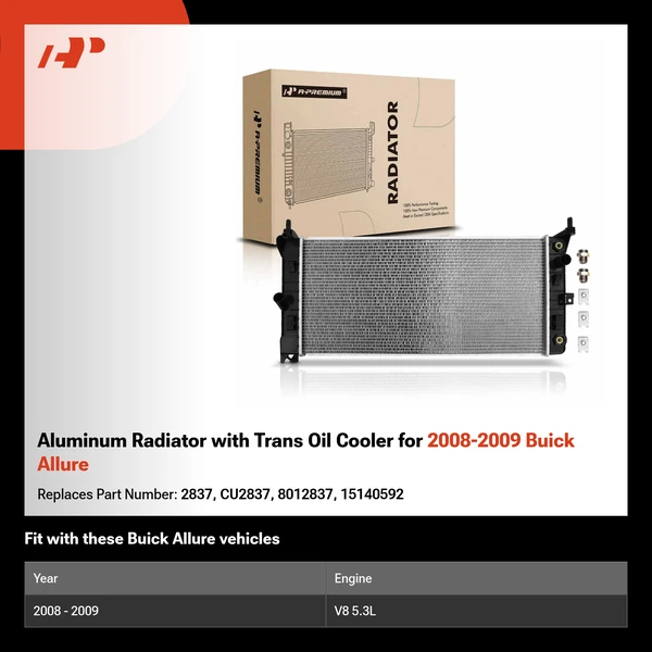 Aluminum Radiator with Trans Oil Cooler for 2008-2009 Buick Allure