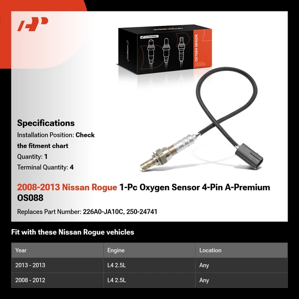 2008-2013 Nissan Rogue 1-Pc Oxygen Sensor 4-Pin A-Premium OS088