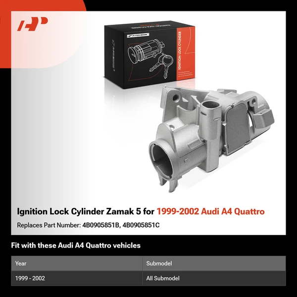 Ignition Lock Cylinder Zamak 5 for 1999-2002 Audi A4 Quattro