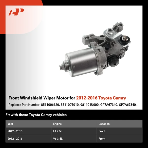 Front Windshield Wiper Motor for 2012-2016 Toyota Camry