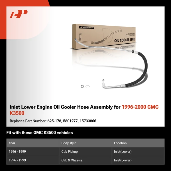 Inlet Lower Engine Oil Cooler Hose Assembly for 1996-2000 GMC K3500
