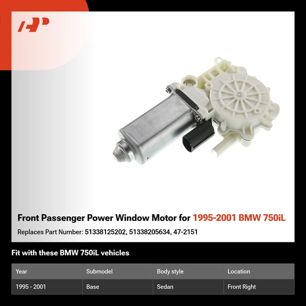Front Passenger Power Window Motor for 1995-2001 BMW 750iL