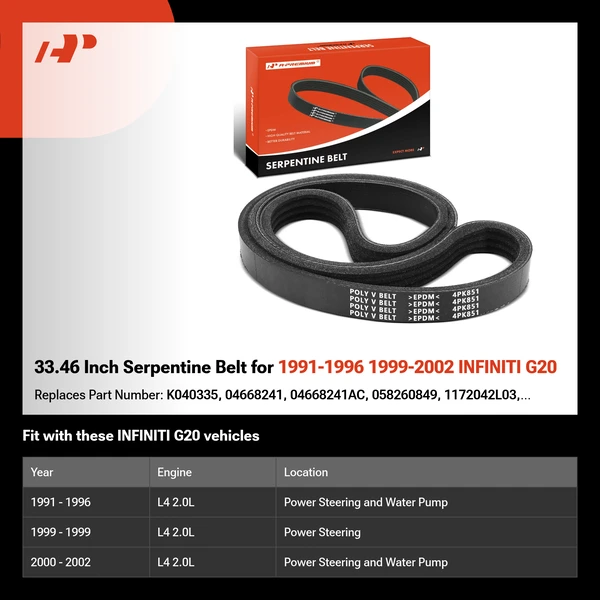 33.46 Inch Serpentine Belt for 1991-1996 1999-2002 INFINITI G20