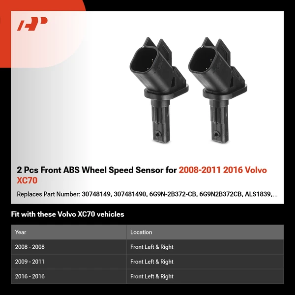 2 Pcs Front ABS Wheel Speed Sensor for 2008-2011 2016 Volvo XC70