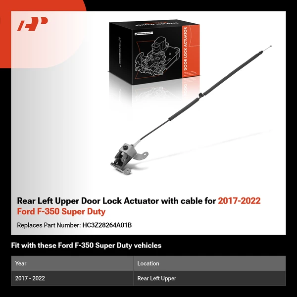 Rear Left Upper Door Lock Actuator with cable for 2017-2022 Ford F-350 Super Duty