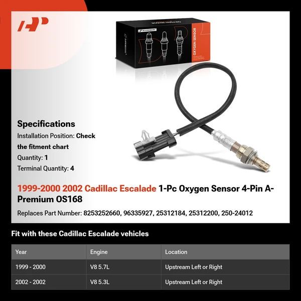1999-2000 2002 Cadillac Escalade 1-Pc Oxygen Sensor 4-Pin A-Premium OS168