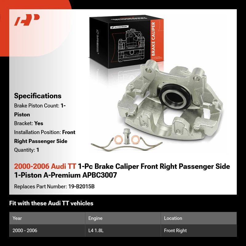 2000-2006 Audi TT 1-Pc Brake Caliper Front Right Passenger Side 1-Piston A-Premium APBC3007